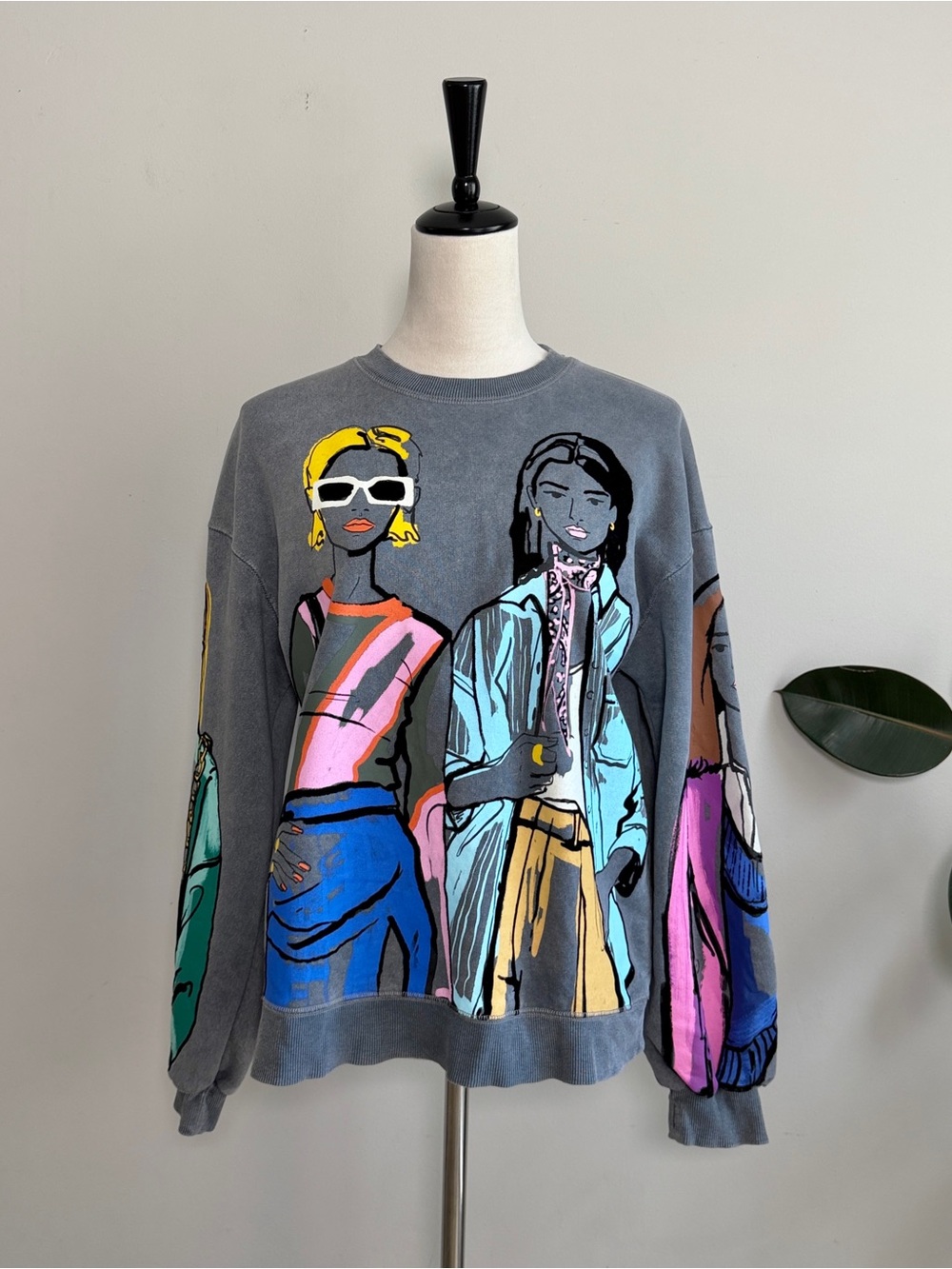 Zara Gray Fashion Graphic Print Round Neck Long Sleeve Sweatshirt S